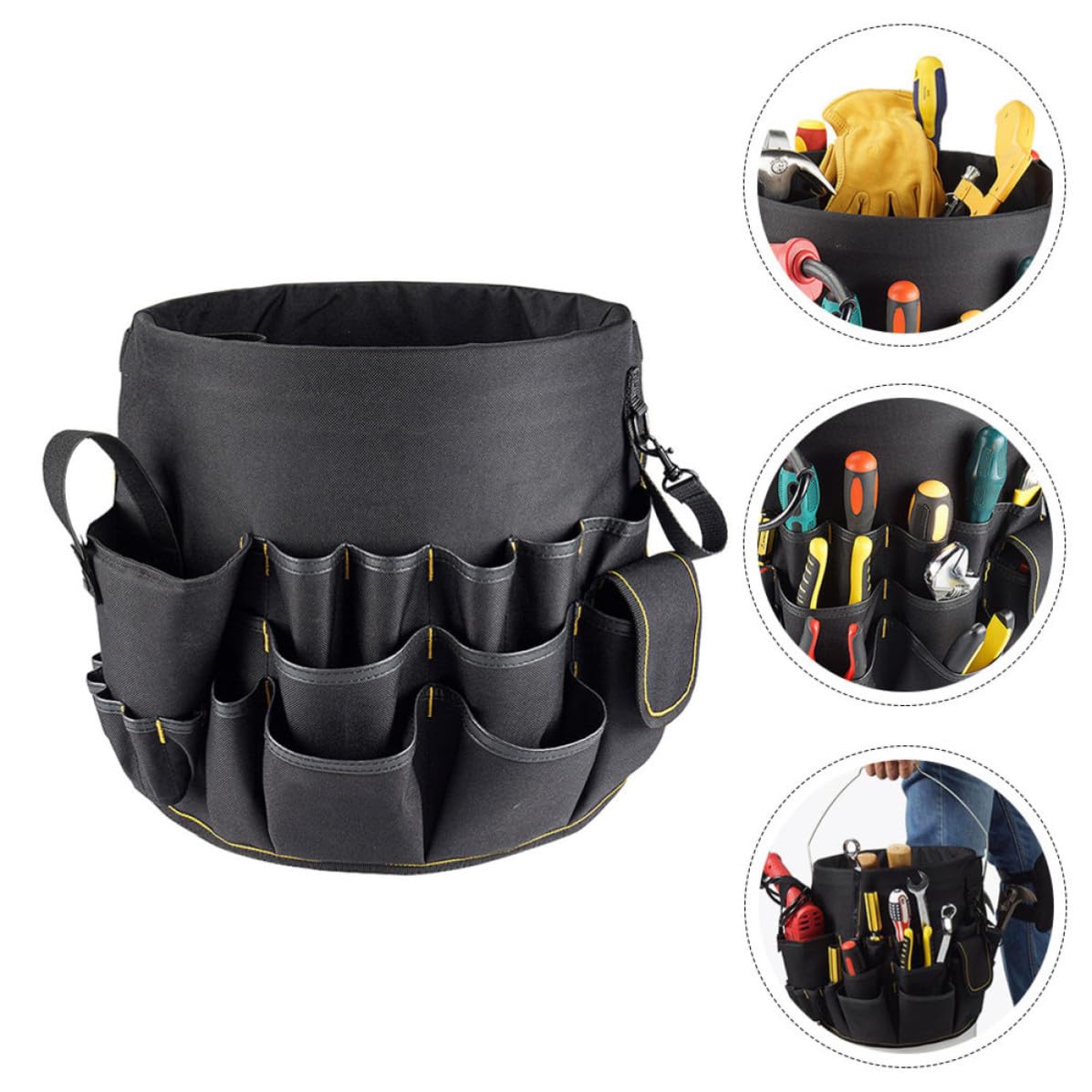 Garneck Borsa Porta Attrezzi da Giardino Oxford Nero con Tasche Multiple e Design Multi-scomparti per Organizzazione e Trasporto Facile degli Utensili
