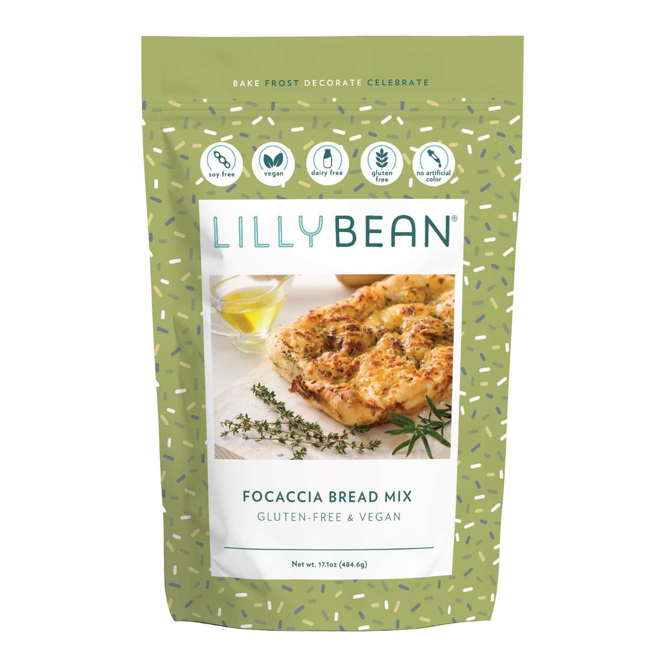 LillyBean Gluten-Free Focaccia Bread Mix - Vegan, Dairy-Free, Soy-Free, No Artificial Colors | Garlic Knots, Stromboli, Pizza & More - 16oz