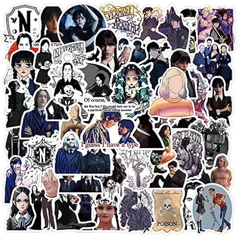PIGMANA 200Pcs Wednesday Addams Family TV Stickers,Personalised Wednesday Addams Graffiti Anime Stickers for Children for Scrapbooking, Laptop, Car, Suitcase, Bottle, Skateboard, Guitar Cover