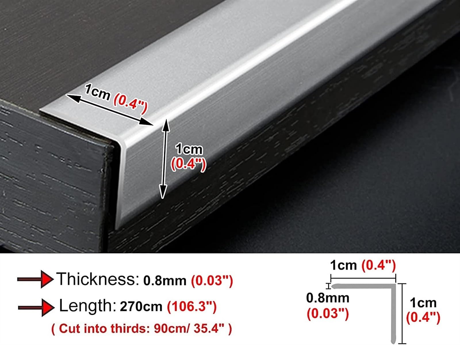 KEuLen Profilo di Transizione, Striscia di Soglia, Strisce di Rivestimento for Protezione Bordi for Scale a Forma di L, Strisce di Protezione for Scale/gradini/Angoli di Sicurezza(Silver)