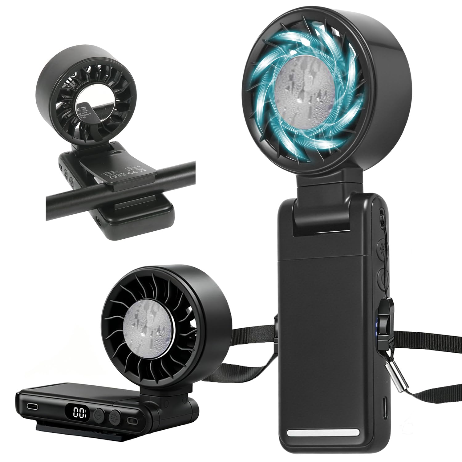 Curloni Portable Handheld Turbo Fan with Ice Cooling, 8m/s High Speed Turbo Fan, 4-in-1 Hand/Neck/Desk/Waist Fan with Clip for Umbrella, Stroller, Office, Beach, Outdoor, Summer/Travel Essentials — image 1