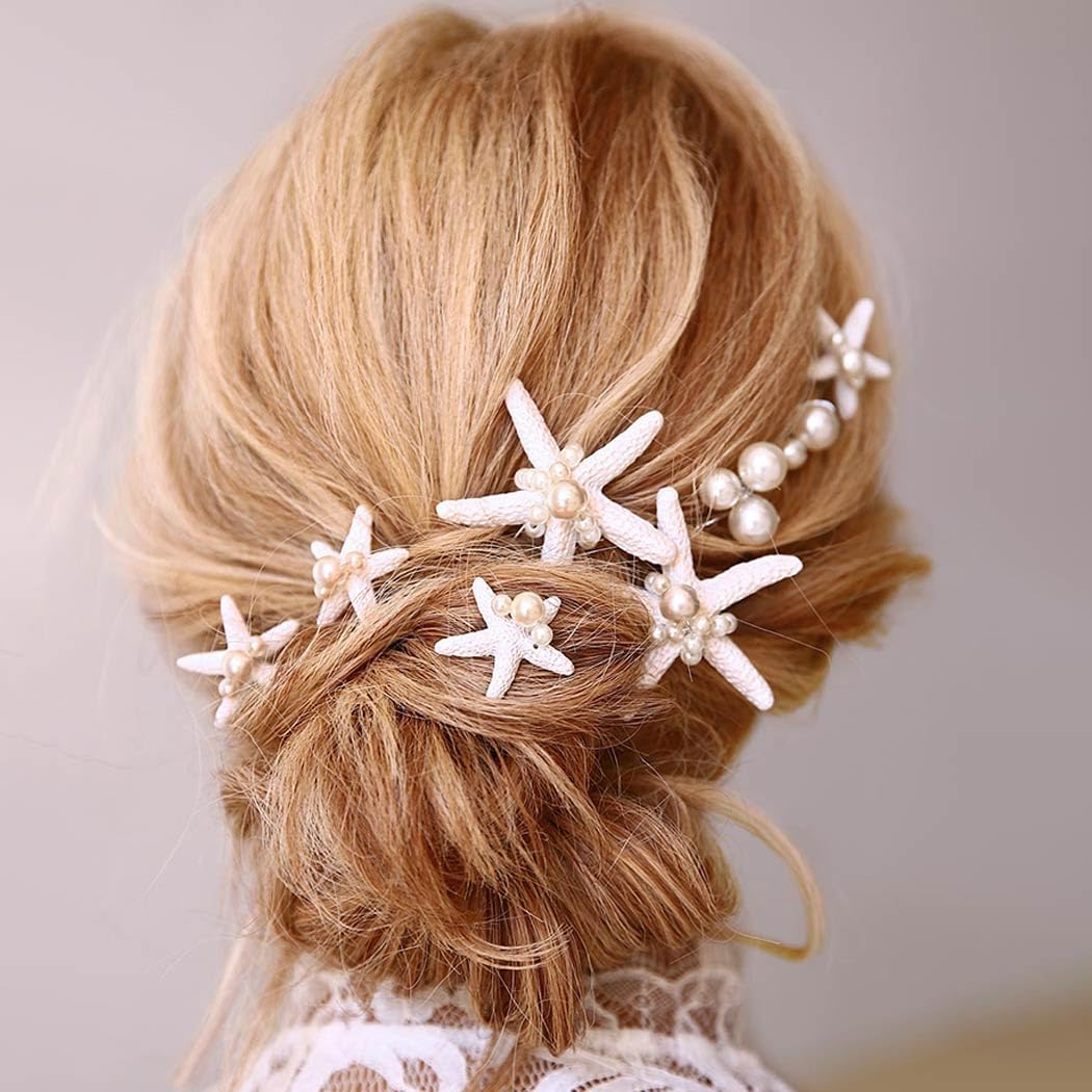 Catery Starfish Mermaid Hair Pins Pearl Bridal Hair Pieces Wedding Hair Accessories for Women and Brides (Pack of 8) Silver 1 Count (Pack of 1)