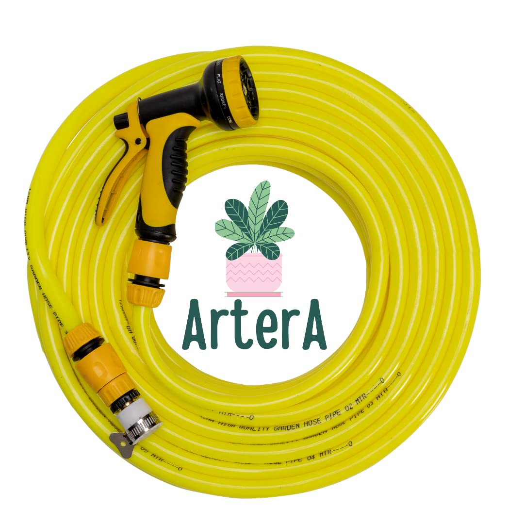 ARTERA® Heavy Duty 3 Layered Braided Water Hose Pipe 20 Meters 1/2 inch With 10 Pattern Spray Nozzle and Quick Snap-in Connectors Easy to Connect, Garden, Car Wash, Floor Clean, Pet Bath