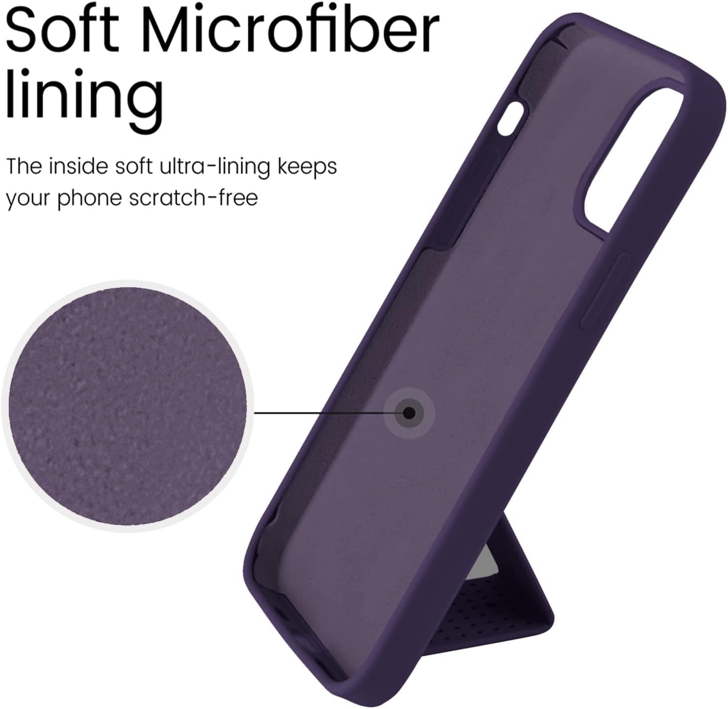 LAUDTEC Silicone Kickstand Case Compatible with iPhone 14 Pro, Vertical and Horizontal Stand Hand Strap Metal Kickstand Cover, Flexible Soft Liquid Silicone Stand Case for iPhone 14 Pro (Deep Purple) - Image 7