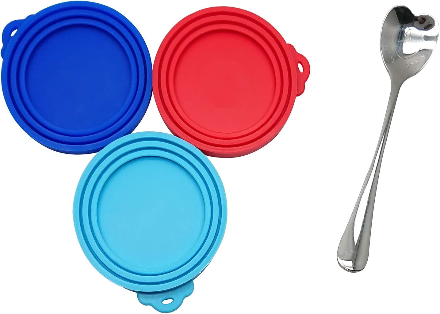 Goiio Can Covers, 3 Pack Food Can Lids, Fits All Standard Size Dog and Cat Can Tops,1 Pack Stainless Steel Heart Shaped Food Spoon,Red,…