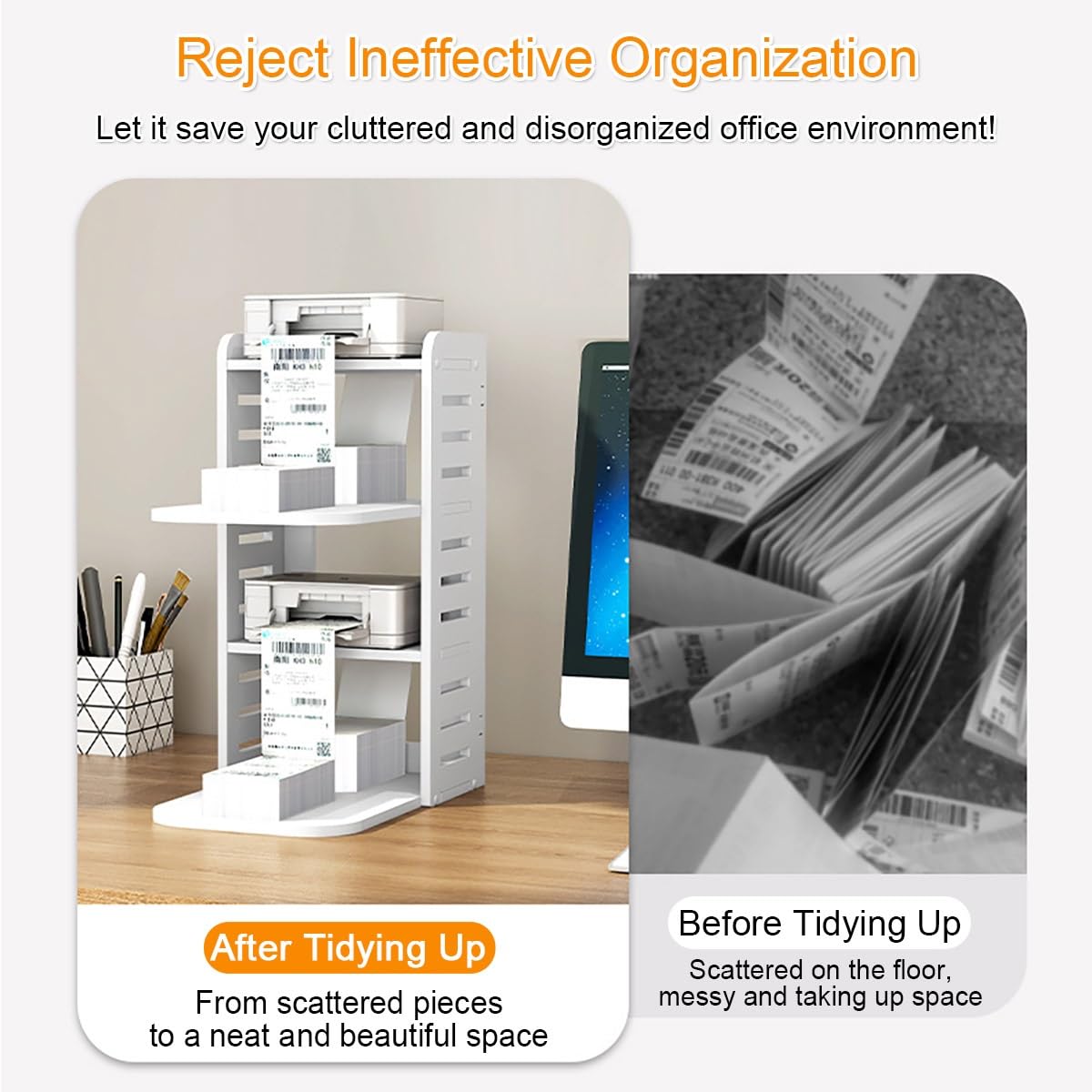 4-stufiger Druckerständer Aus Holz, Druckertisch Fürs Homeoffice, Drucker Regal, DruckerstäNder, Bücherregal, Aufbewahrungsorganizer Mit Rutschfesten Füßen(White)