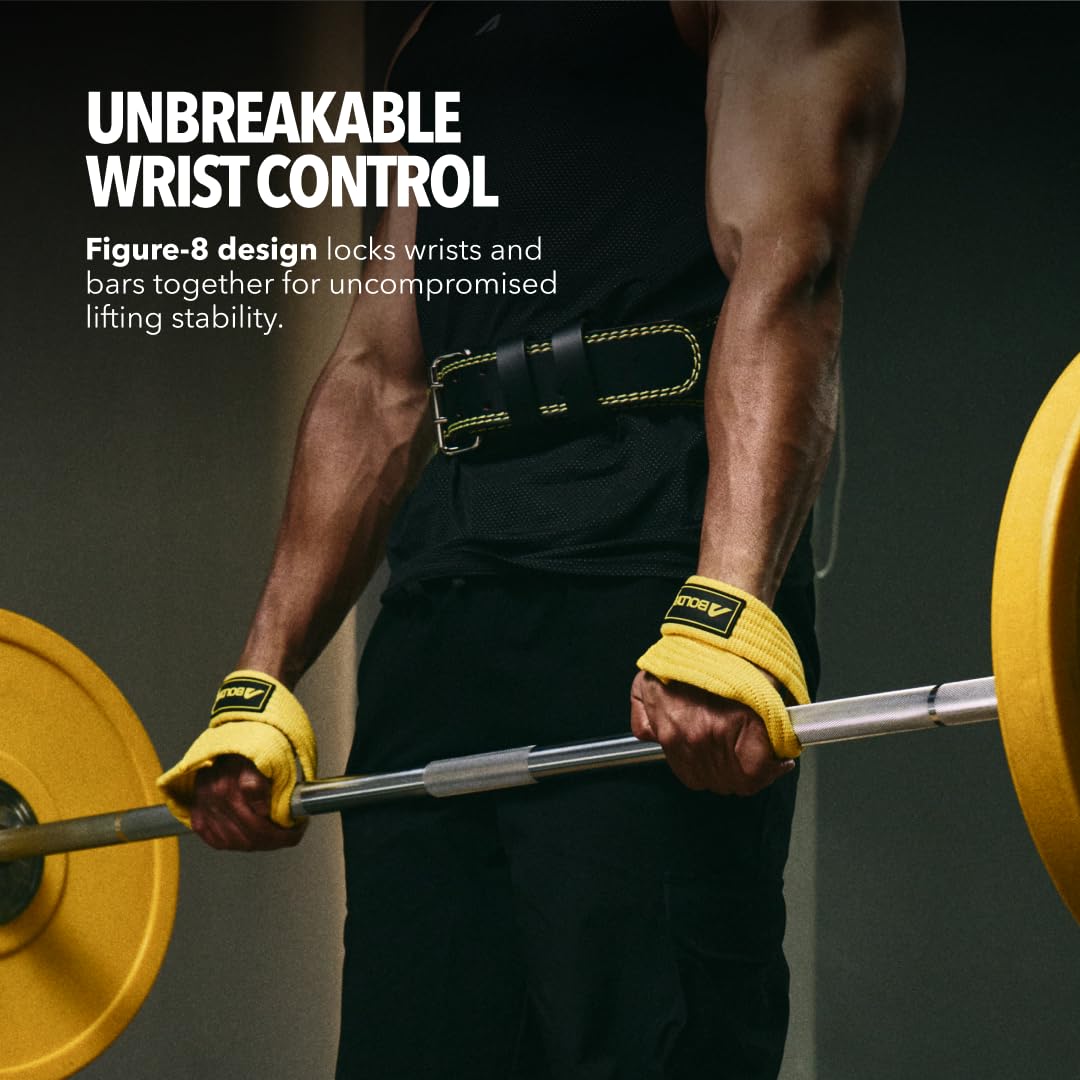 Boldfit Weight Lifting Straps Wrist Supporter for Gym Training, Deadlift Grip Heavy Workout Accessory for Men & Women, Strength Training Weightlifting Strap - 1 Pair - GripX Yellow