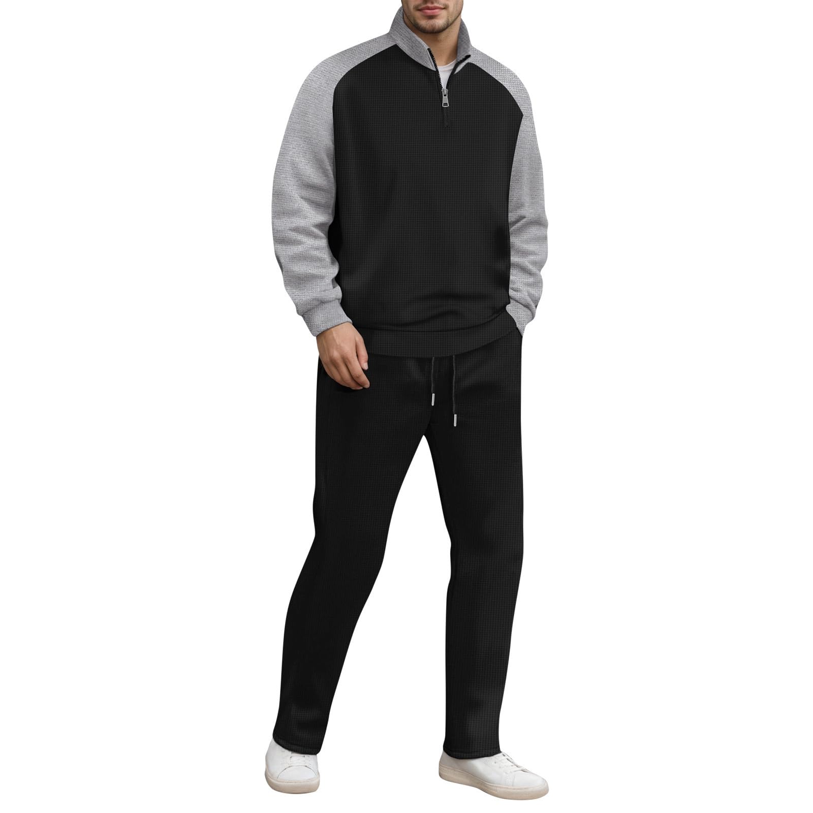 Waffel, tuta sportiva da uomo, per il tempo libero, tracksuit invernale, tuta da jogging, felpa a maniche lunghe, in cotone, abbigliamento sportivo