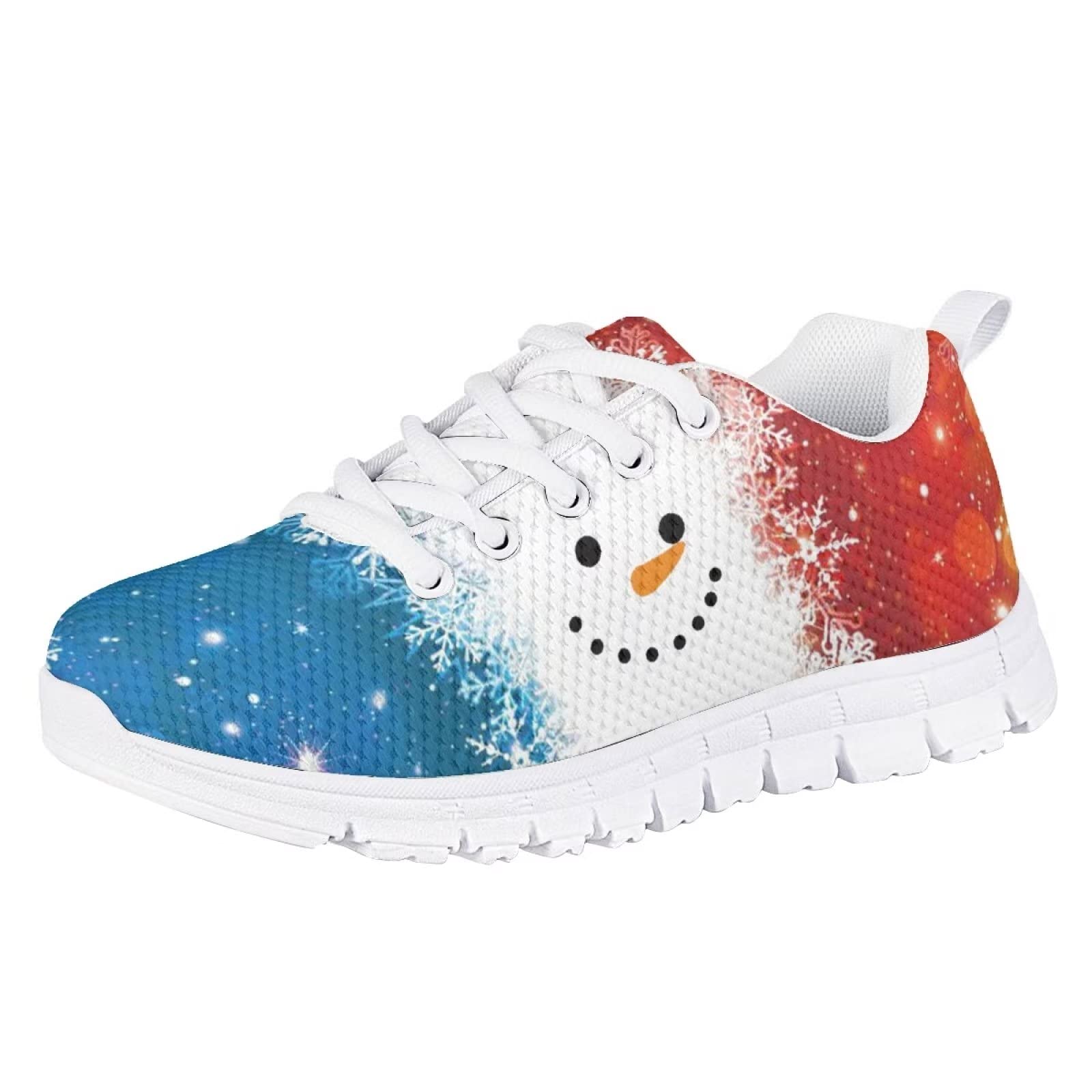 Upetstory Christmas Snowman Sneakers for Girls Boys Kids Road Running Shoes Lace up Walking Shoes Active Athletic Gym Workout Trainers Holiday Party Xmas Gifts