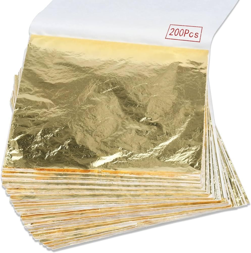 200Pcs Gold Leaf Sheets Gold Foil Sheets for Gilding Crafting, Art & Picture Frames, Home Walls, Interior and Multi Artistic Decoration, Imitation Gold Foil Sheets 3.15" x 3.35"-image-4