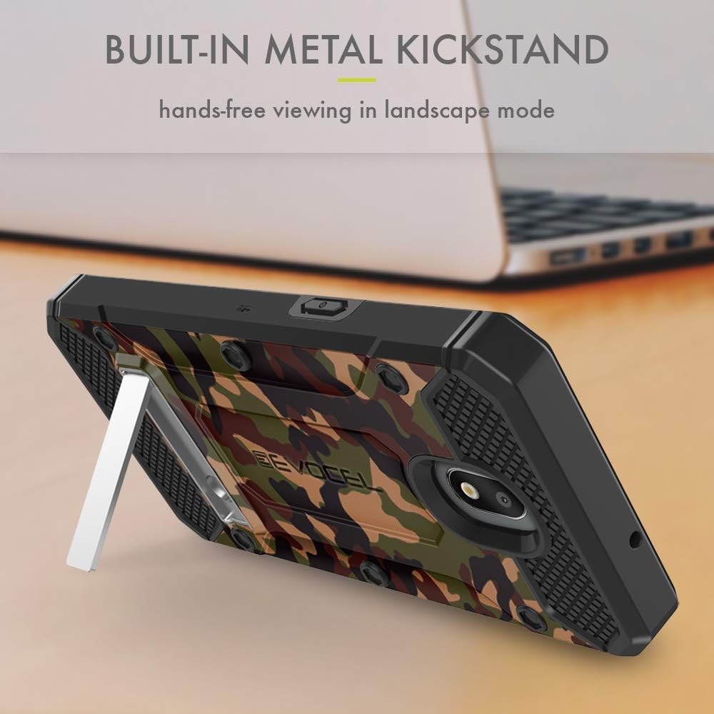 Evocel Explorer Series Pro Phone Case Compatible with Escape Plus, Tribute Royal, K30 (2019), Aristo 4 Plus, Arena 2, X320 with Glass Screen Protector and Belt Clip Holster, Camouflage
