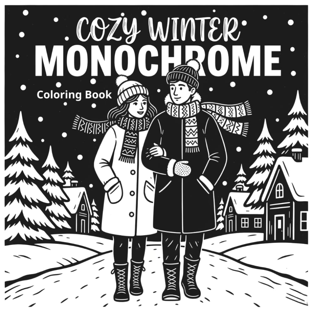 Cozy Winter Monochrome Coloring: 57 Relaxing Winter Designs for Calm, Simple Coloring
