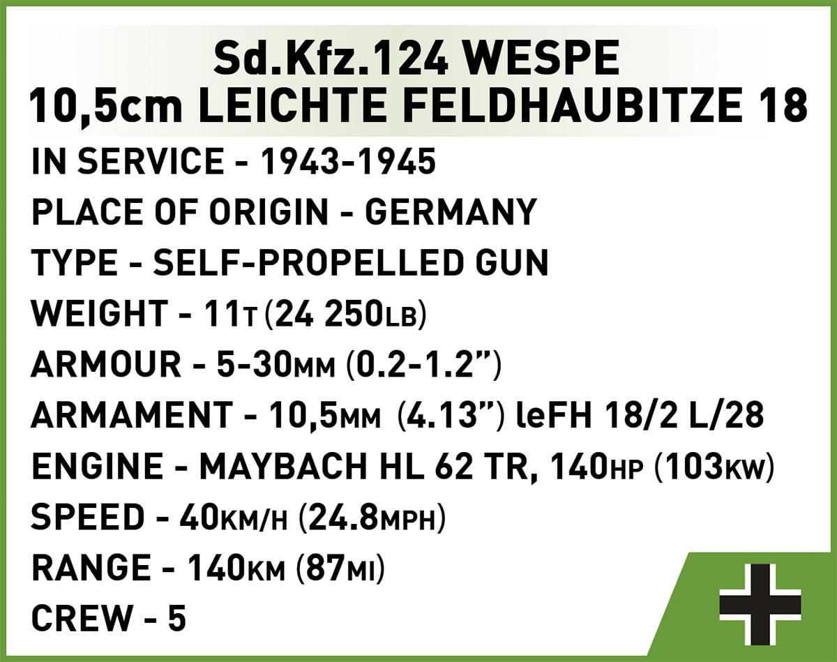 COBI Sd.Kfz. 124 WESPE Executive, Grün, Braun, Schwarz, 3.5 inch x 7.3 inch