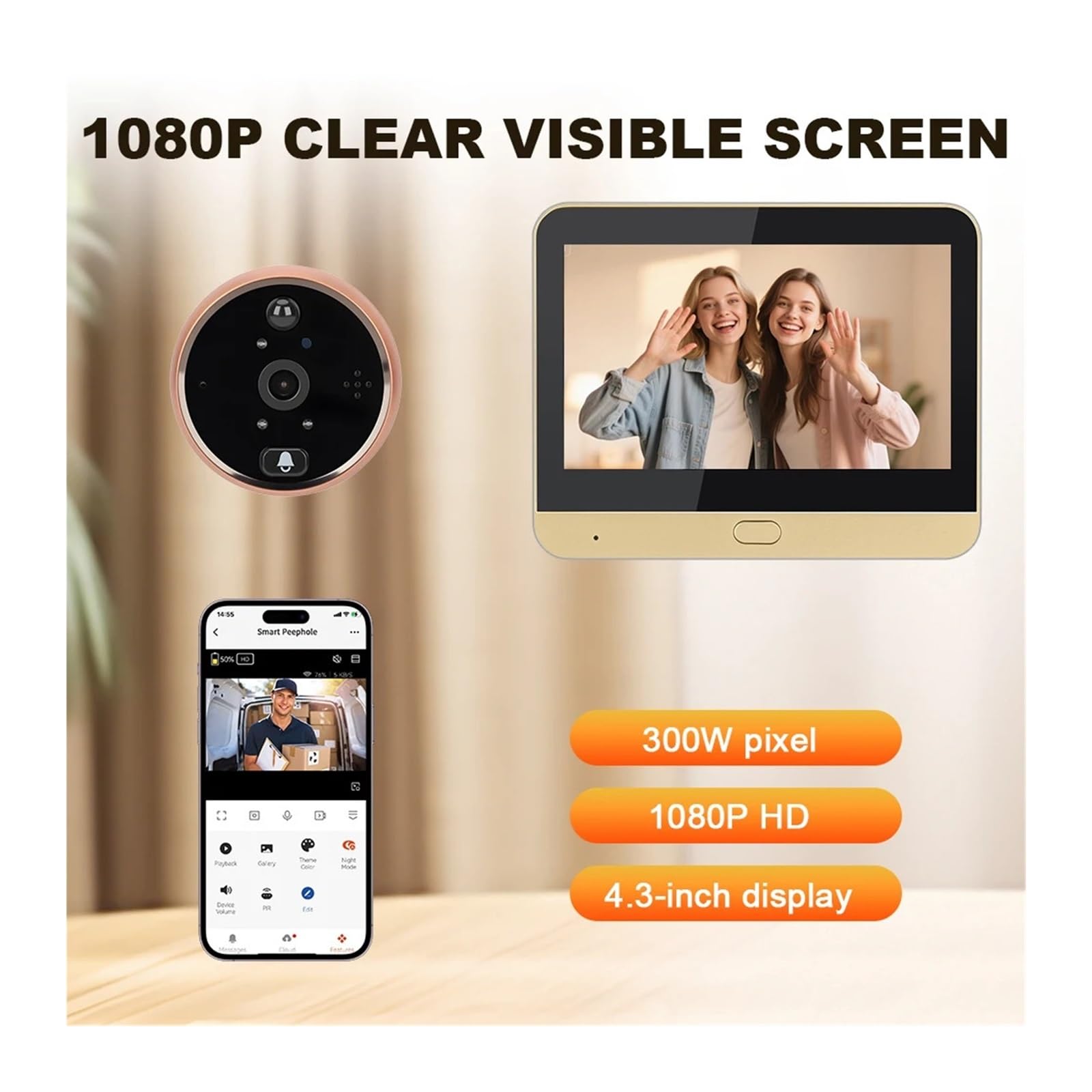 Campanello antifurto WiFi bidirezionale citofono video campanello PIR Motion (spioncino 128G)