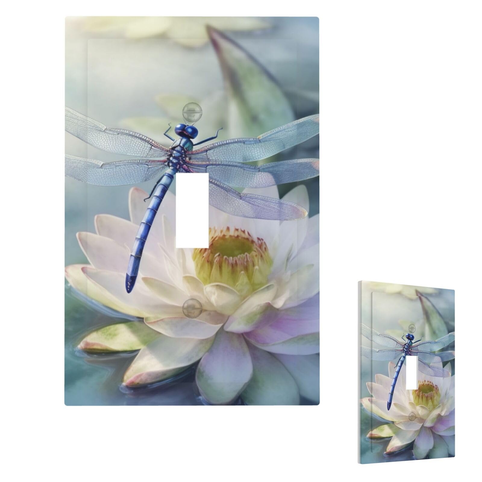 Dragonfly Lotus Wall Plate Cover Modern Decorative 1 Gang Light Switch Cover Unbreakable Receptacle Outlet Covers For Living Room Bedroom Home Decor Single Toggle