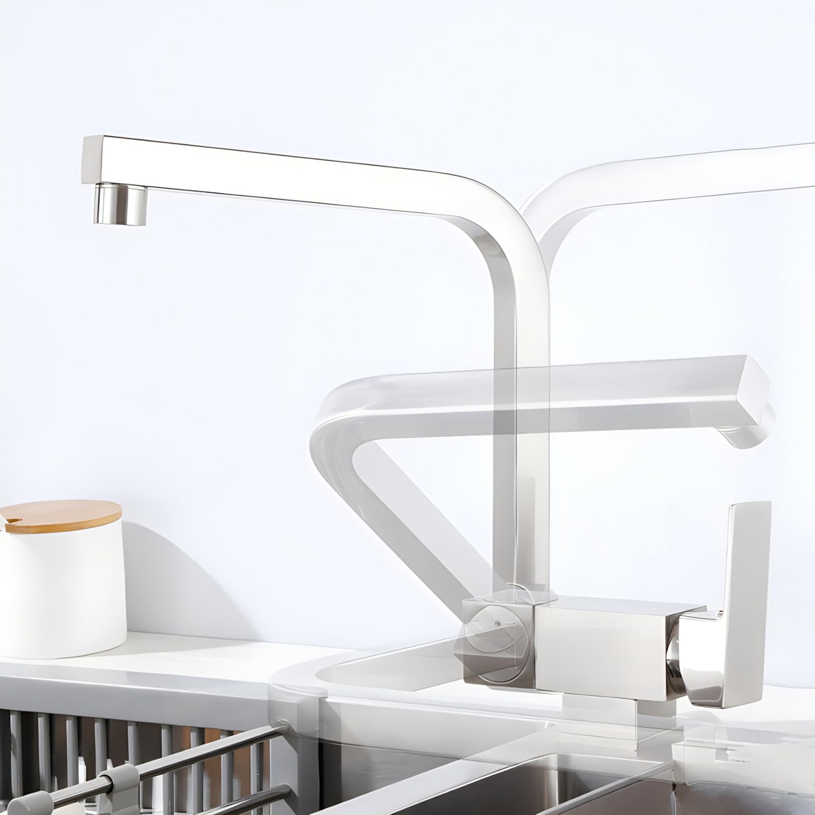 ZYCHSJXA Kitchen Sink Mixer Tap Brushed Folding Single Lever Faucet with Rotation Spout