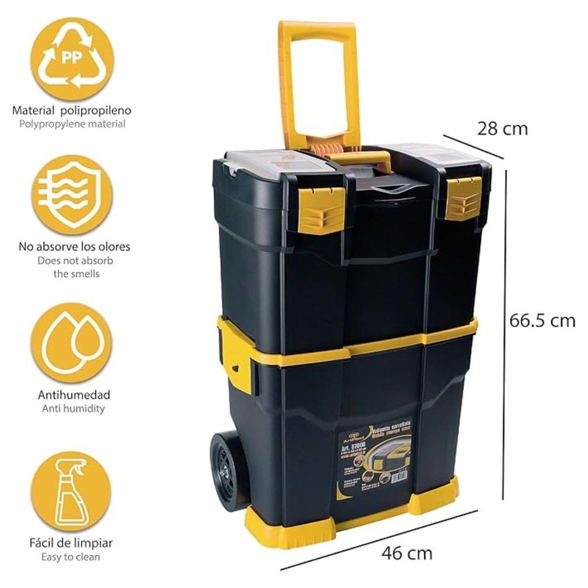 INTEC - Serva per attrezzi mobile - 2 scomparti modulabili Cassetta degli attrezzi 2 ruote carico 70 kg Trolley