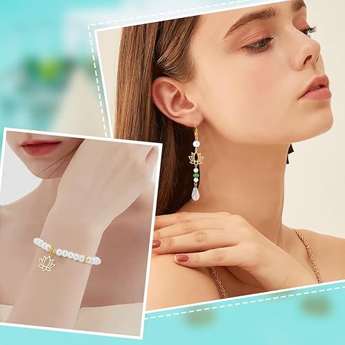 Miniatura 5 de Beebeecraft 1 caja de 20 dijes de flor de loto chapados en oro de 18 quilates de latón tibetano estilo tibetano plano redondo con anillo de salto