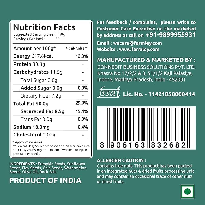 Image of Farmley Seeds Mix, Edible Seed I Healthy Diet Snacks | 100% Natural, dietary fiber,omega-3s I Chia, Pumpkin,Flax, Watermelon and Sunflower Seeds (1000g)