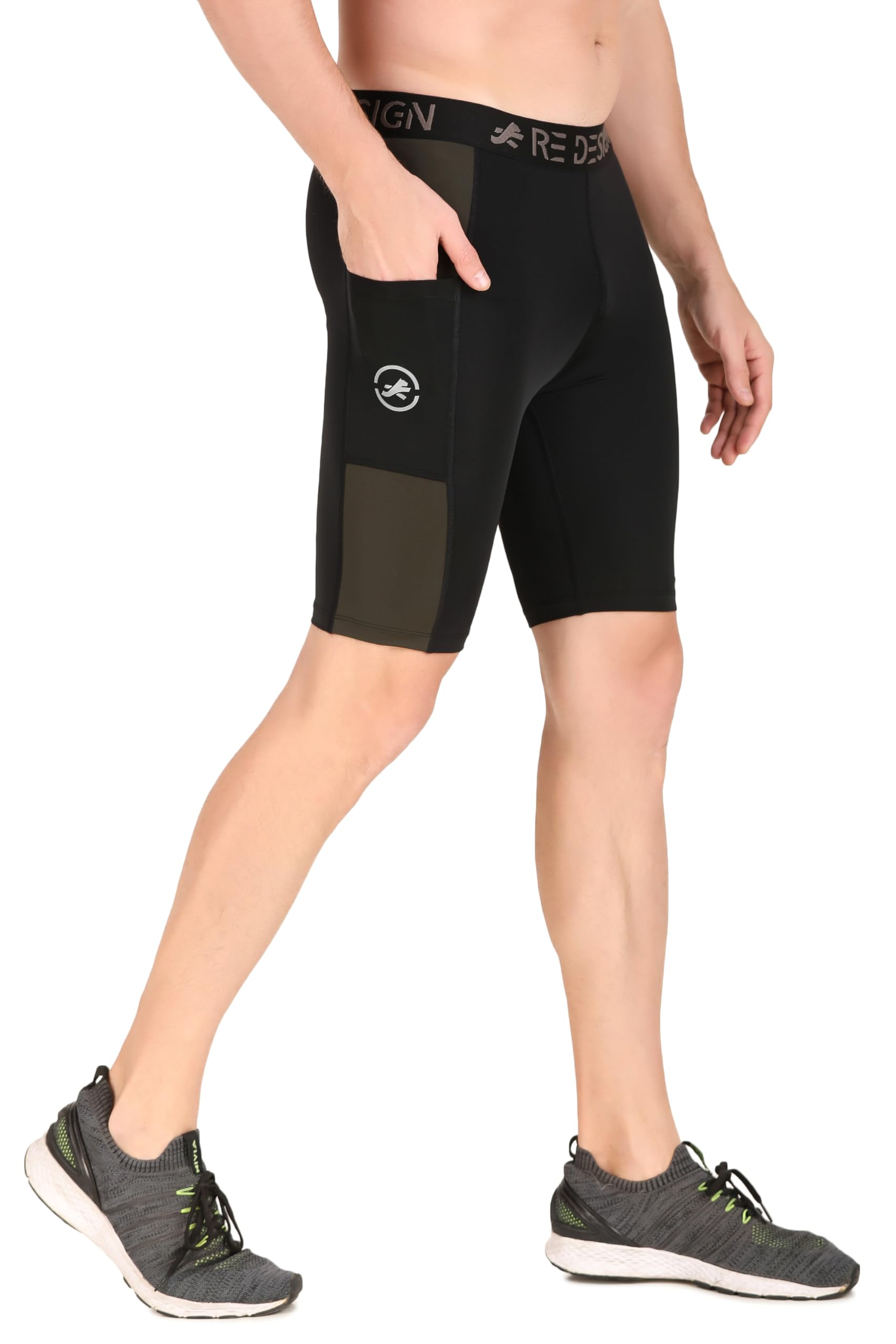 ReDesign Apparels Nylon Compression Shorts with Pockets for Running, Gym and Other Sports-image-0