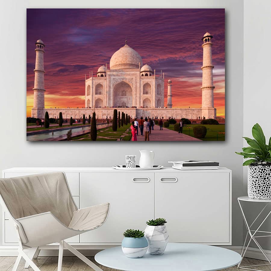 Amazon | インドの古い建物タージマハルの写真プリントキャンバス絵画
