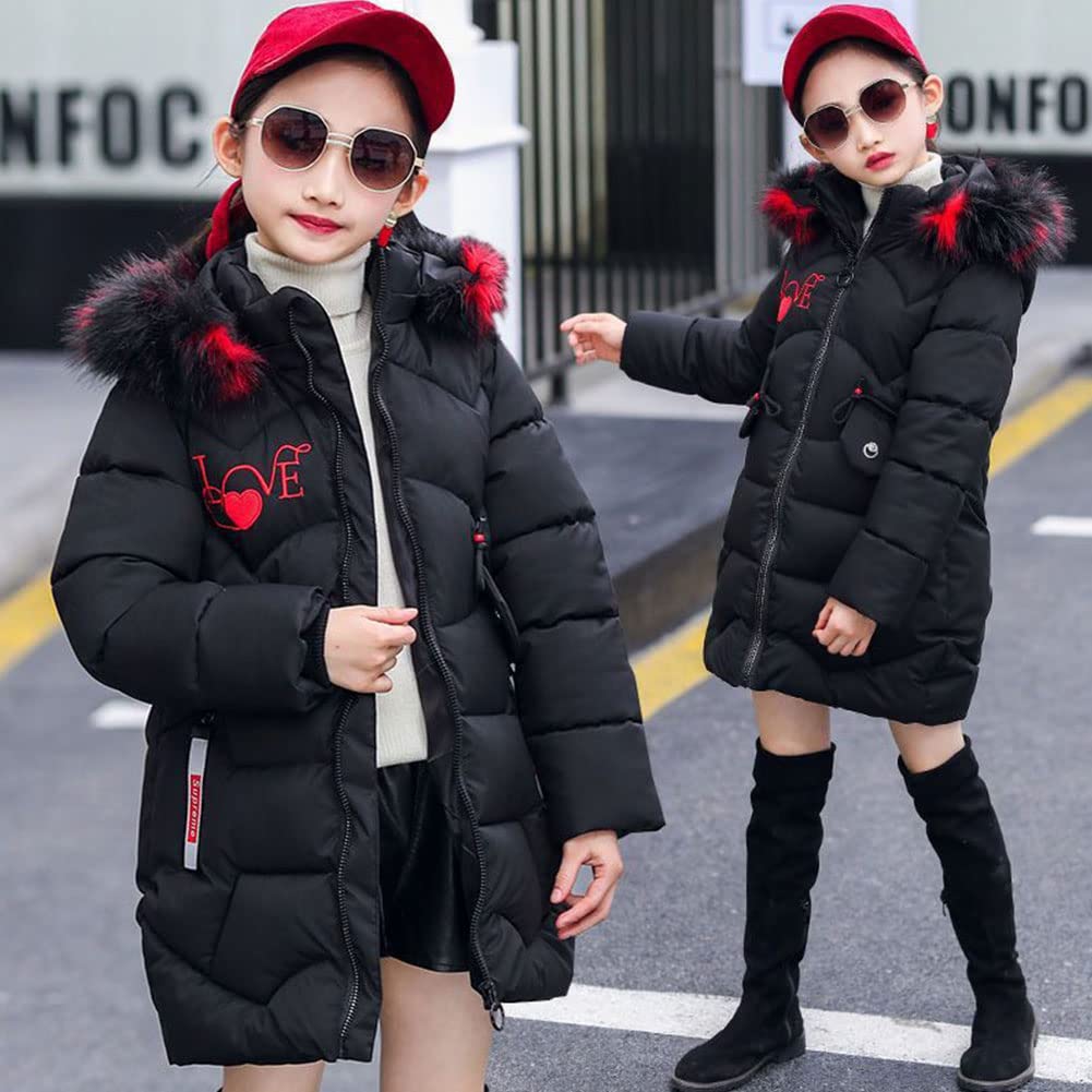 Doudoune Enfant Fille Manteau Rembourré à Capuche Fourrure Veste d'hiver Fille Blouson Epaisse Chaud Coupe-Vent