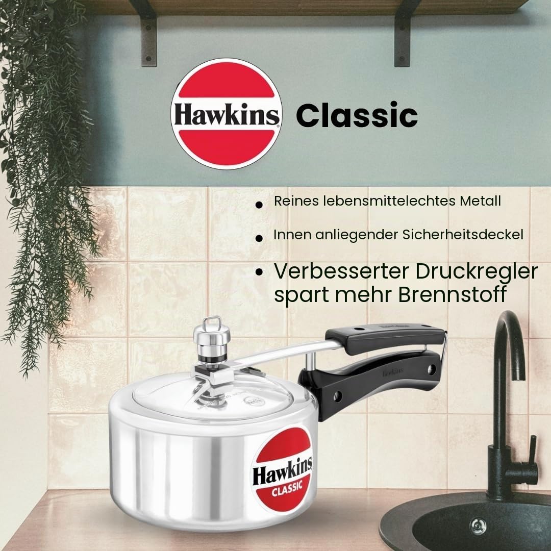 HAWKINS Classic CL15 Schnellkochtopf aus Aluminium, 1,5 l, klein, silberfarben