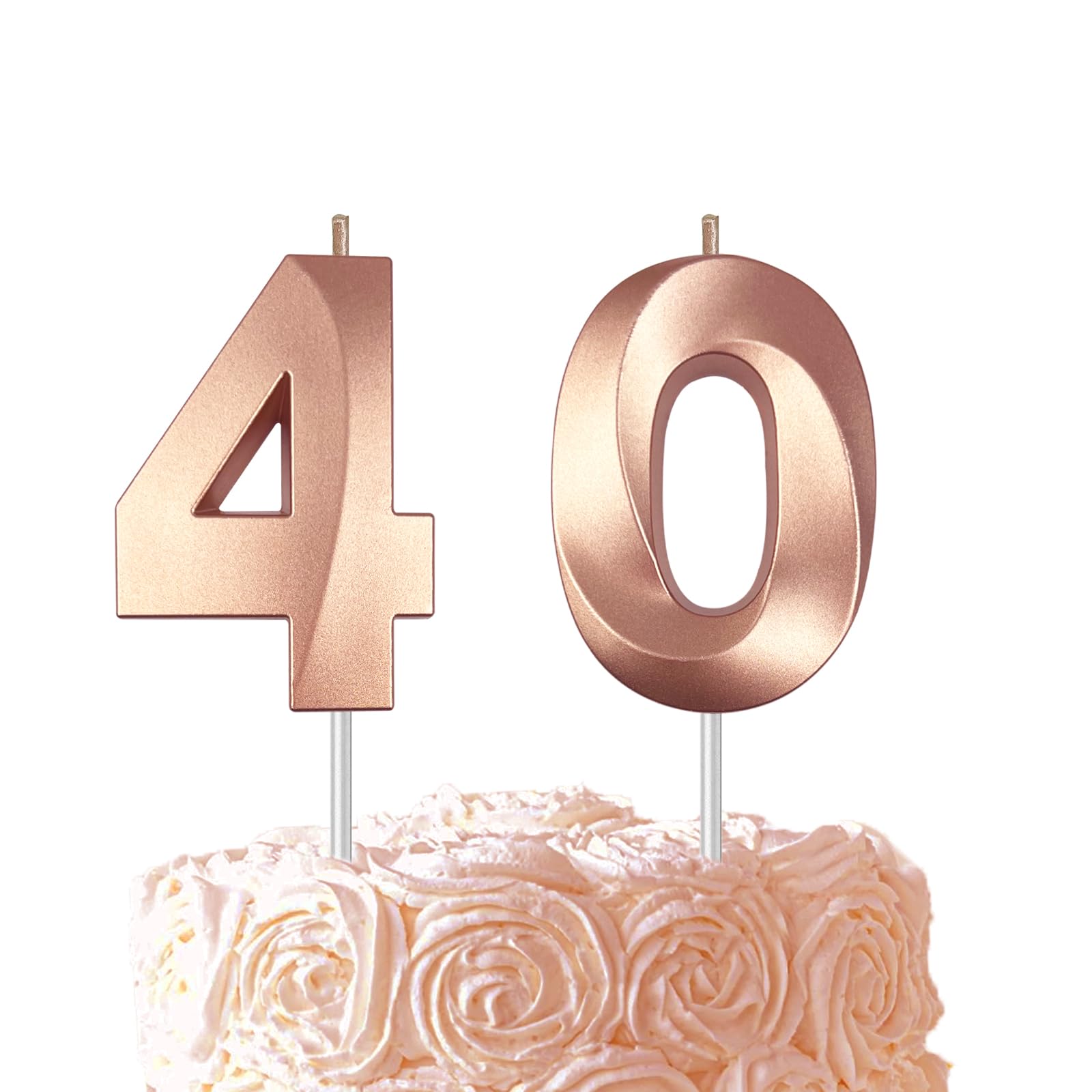 Rose Gold Birthday Number 40 Candles for Wedding Party Cake Decorations