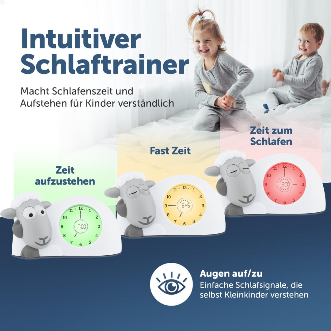 ZAZU Sam The Lamb Uhr – Schlafcoach Uhr und Nachtlicht für Kinder | Bringt Ihrem Kind mit visuellen Indikatoren bei, wann es aufwachen soll | Einstellbare Helligkeit | Automatische Abschaltung (Sage)