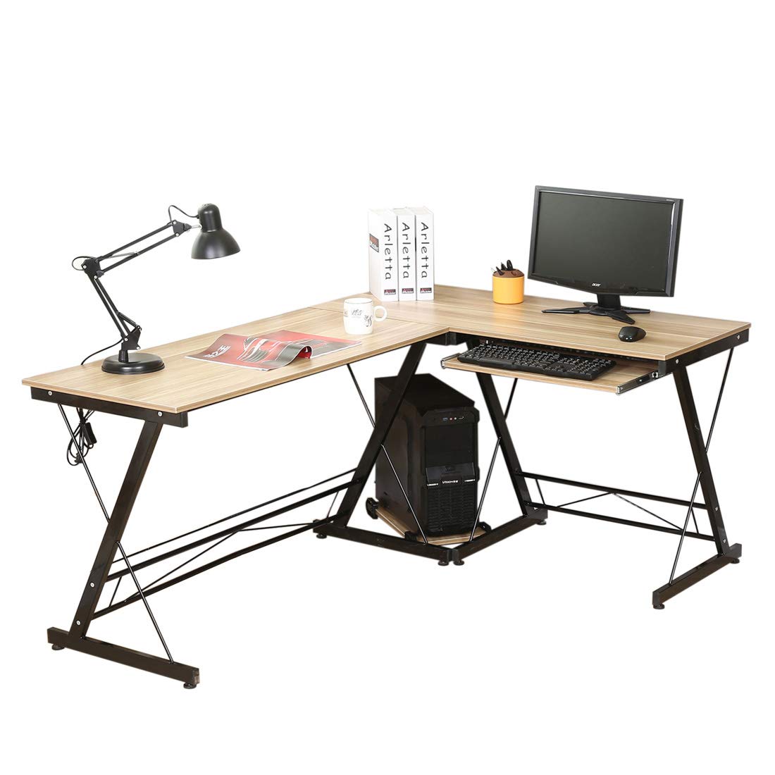 Bureau d'angle en L–Bureau à Angle, Gaming, Bureau d'angle, Bureau en L,idéal pour étude, Travail ou Jeux,Cadre métallique Simple à Monter.