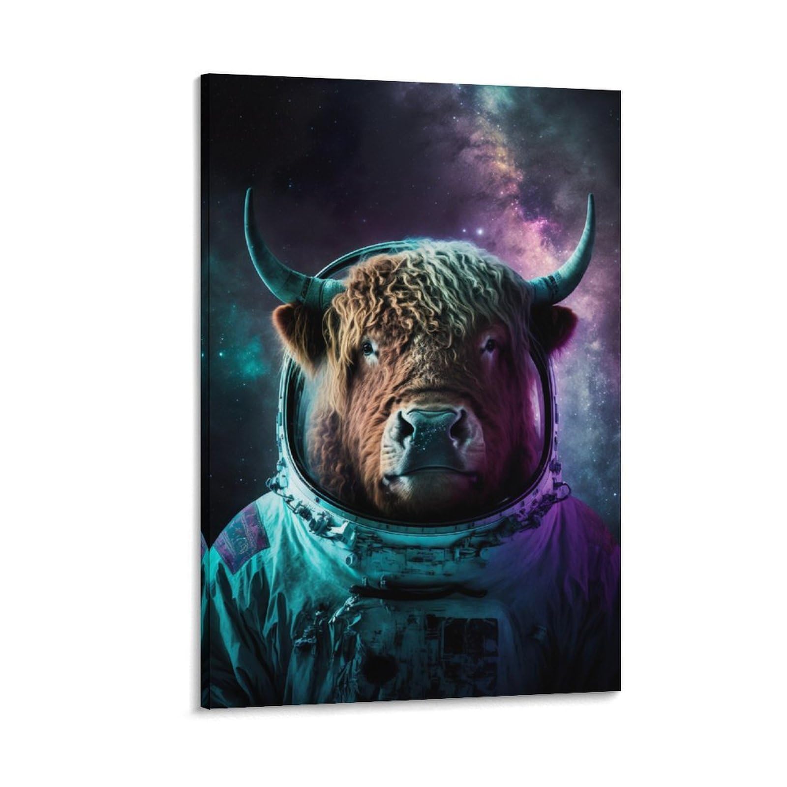 QZFNCOYU Abstract Art Posters of Highland Cows in Space Suits, Space Animals Canvas Poster Bedroom Decor Landscape Office Room Decor Gift 08x12inch(20x30cm)
