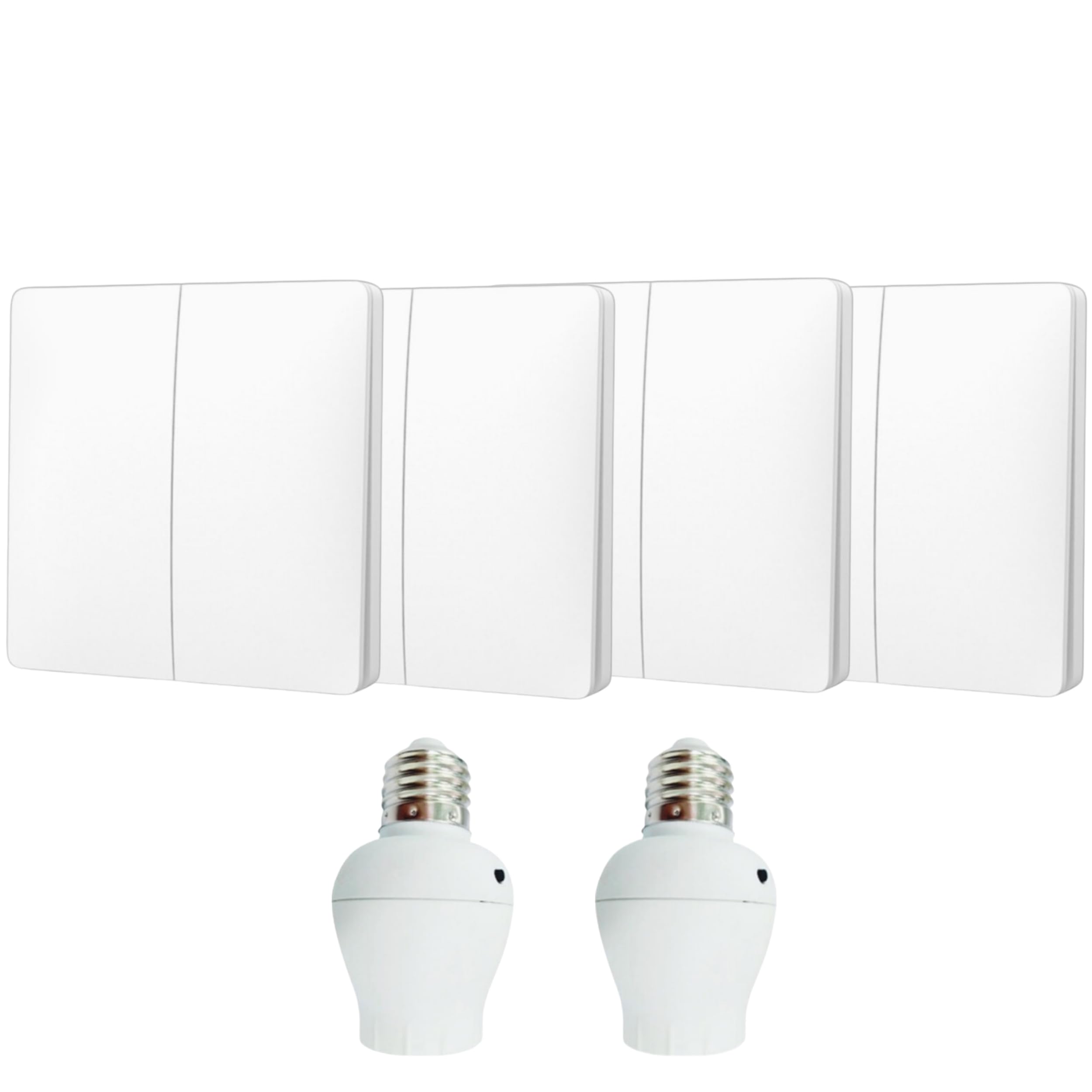 Interrupteur sans fil et sans pile Auto alimenté - Écologique - Qualité Pro - Va et vient RF 4 télécommandes double allumage + 2 douilles adptateur radios à vis E27
