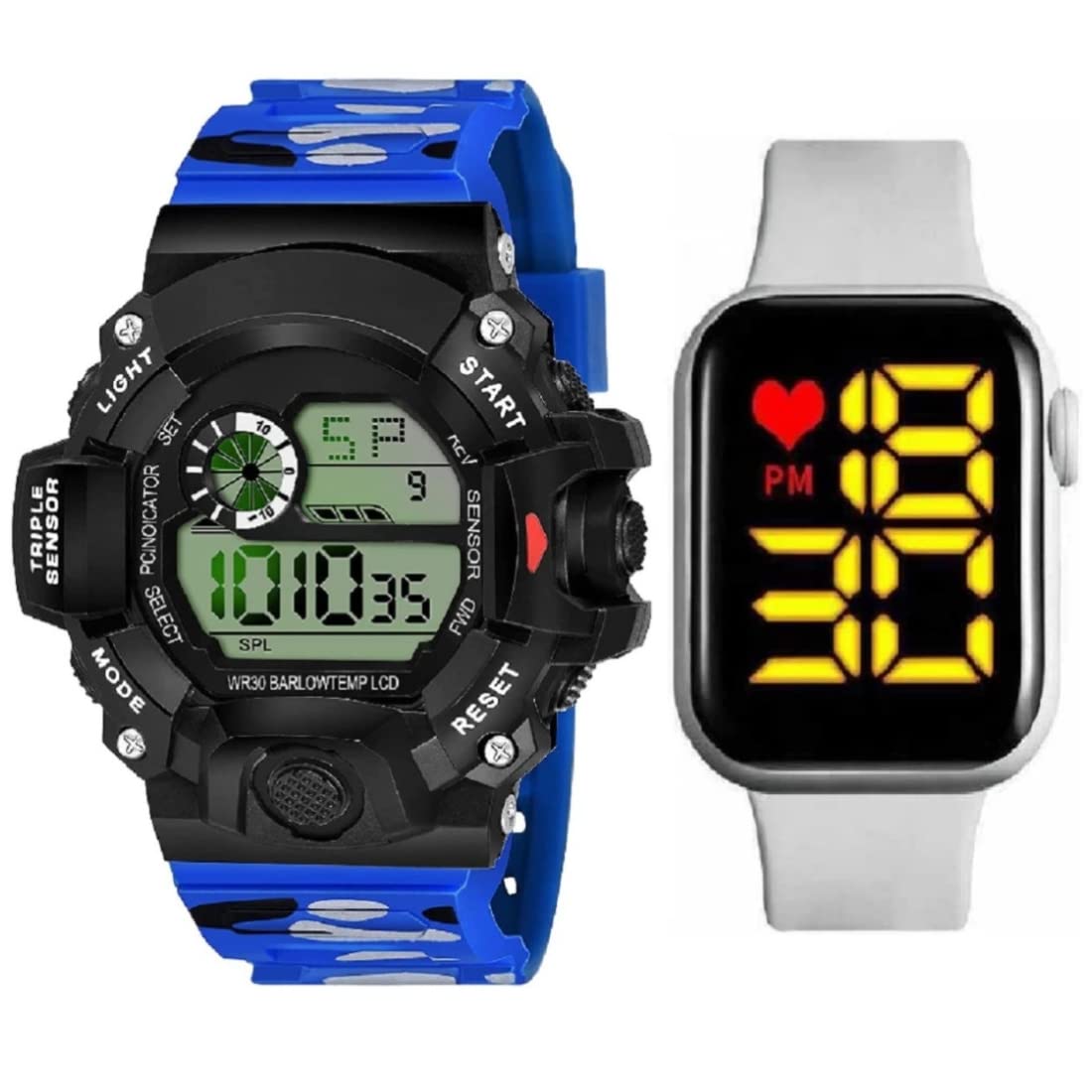 PUTHAK Analogue-Digital LED Sports Watch Combo for Mens & Boys, Pack of 2 (Blue, White) (B0BGLR33PJ) Amazon Price History, Amazon Price Tracker