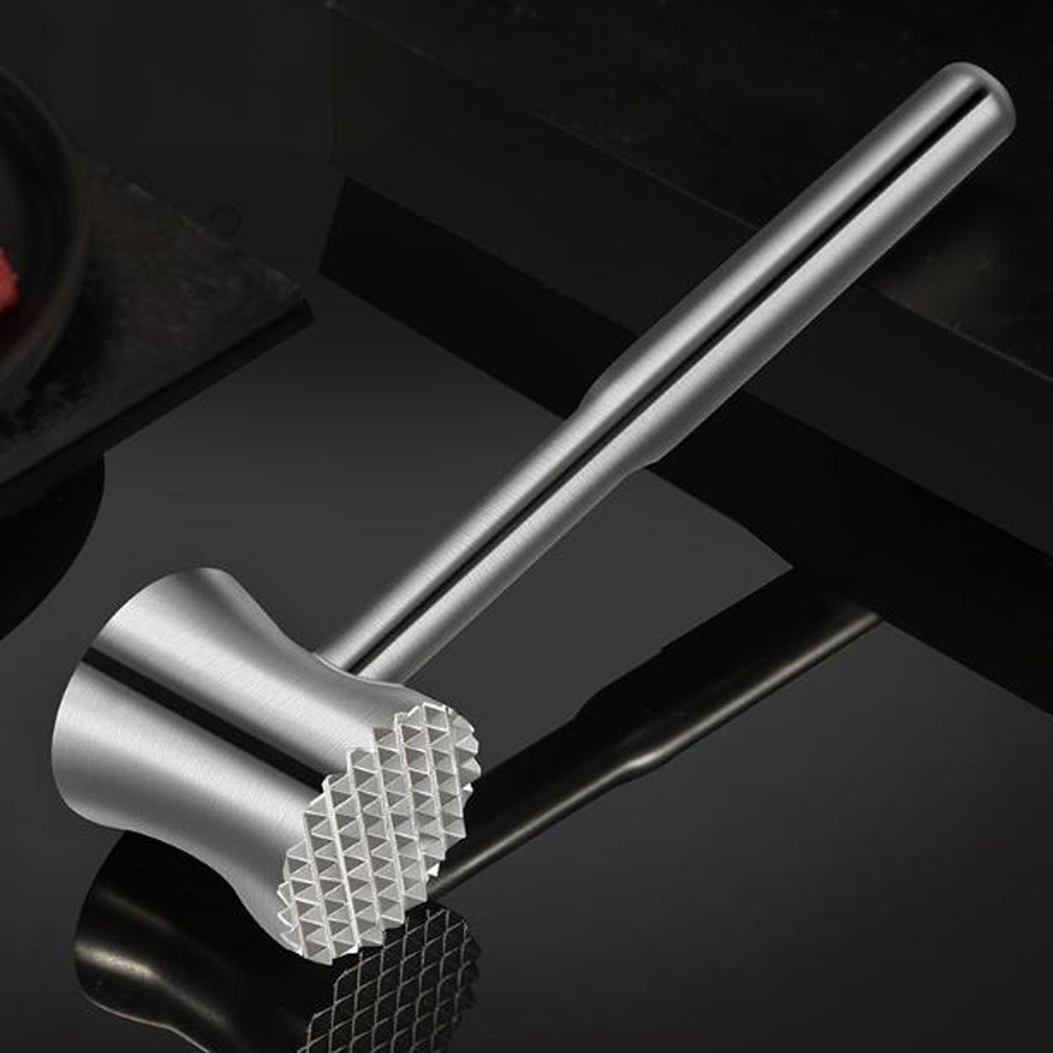 MKNZOME Meat Tenderizer Tool - Stainless Steel Meat Mallet With Comfort Grip Handle