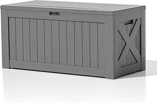 Vista 121 de Patiowell 30 Gallon Resin Deck Box, Outdoor Storage Box for Patio Furniture, Deliveries, Pool Supplies,Waterproof and Lockable, Grey