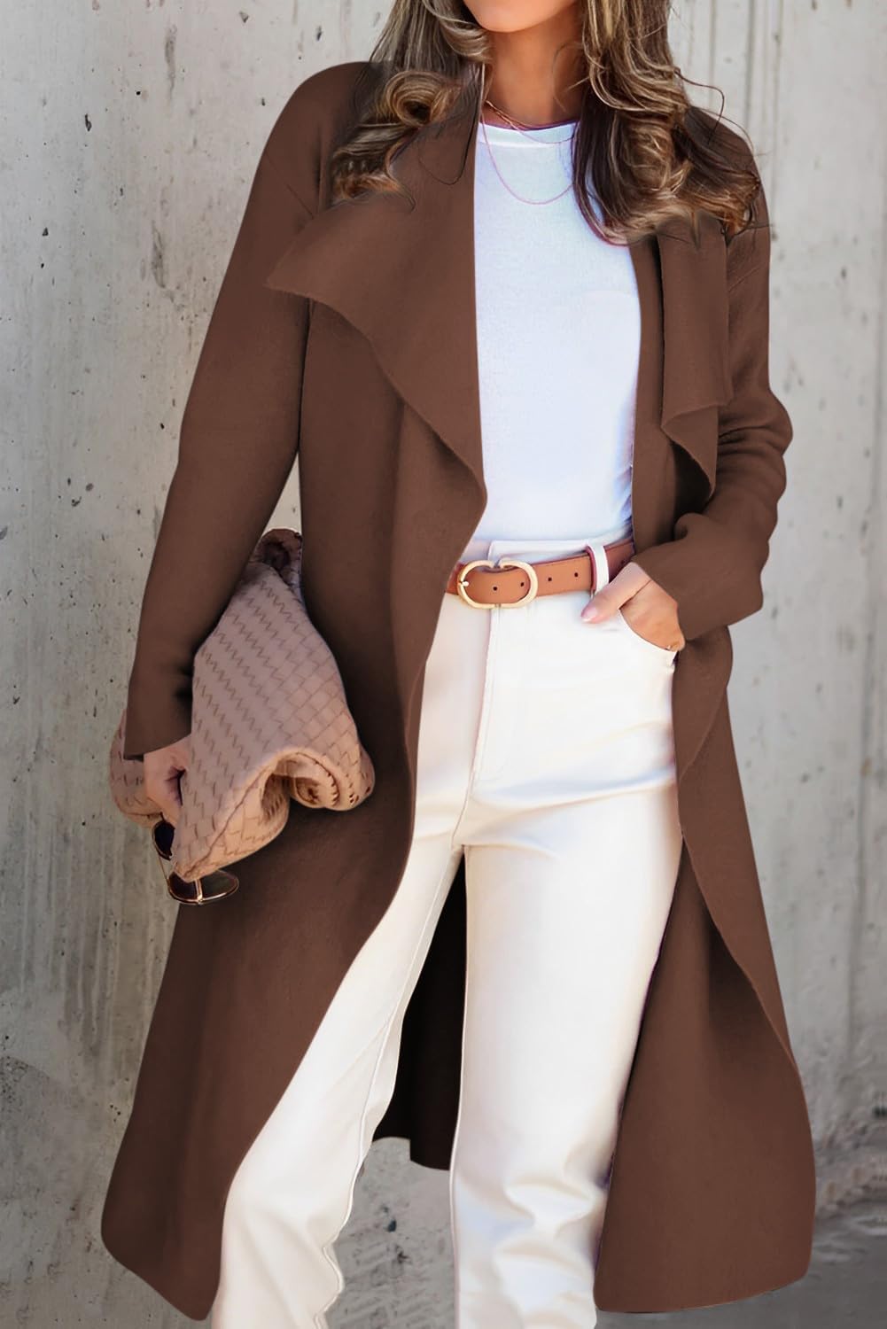 Angerella Women's Casual Long Sleeve Draped Open Front Knit Long Cardigan Sweater Outwear Coats with Pocket - Image 3