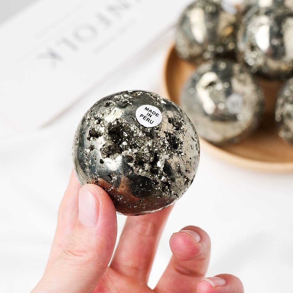 Natural Magic Natural Chalcopyrite Crystal Sphere Pyrite Ball Crystal Stone Rock Specimen Reiki Home Room Decoration JITZEGMD (Color : Chalcopyrite, Size : 4.5-4.8CM)