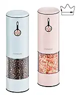 Electric Pepper Grinder and Salt Mill Set - Large Capacity USB Rechargeable Automatic Grinder with Dual LED Lights, One-Handed Operation & Slide Cover - Brushed Stainless Steel