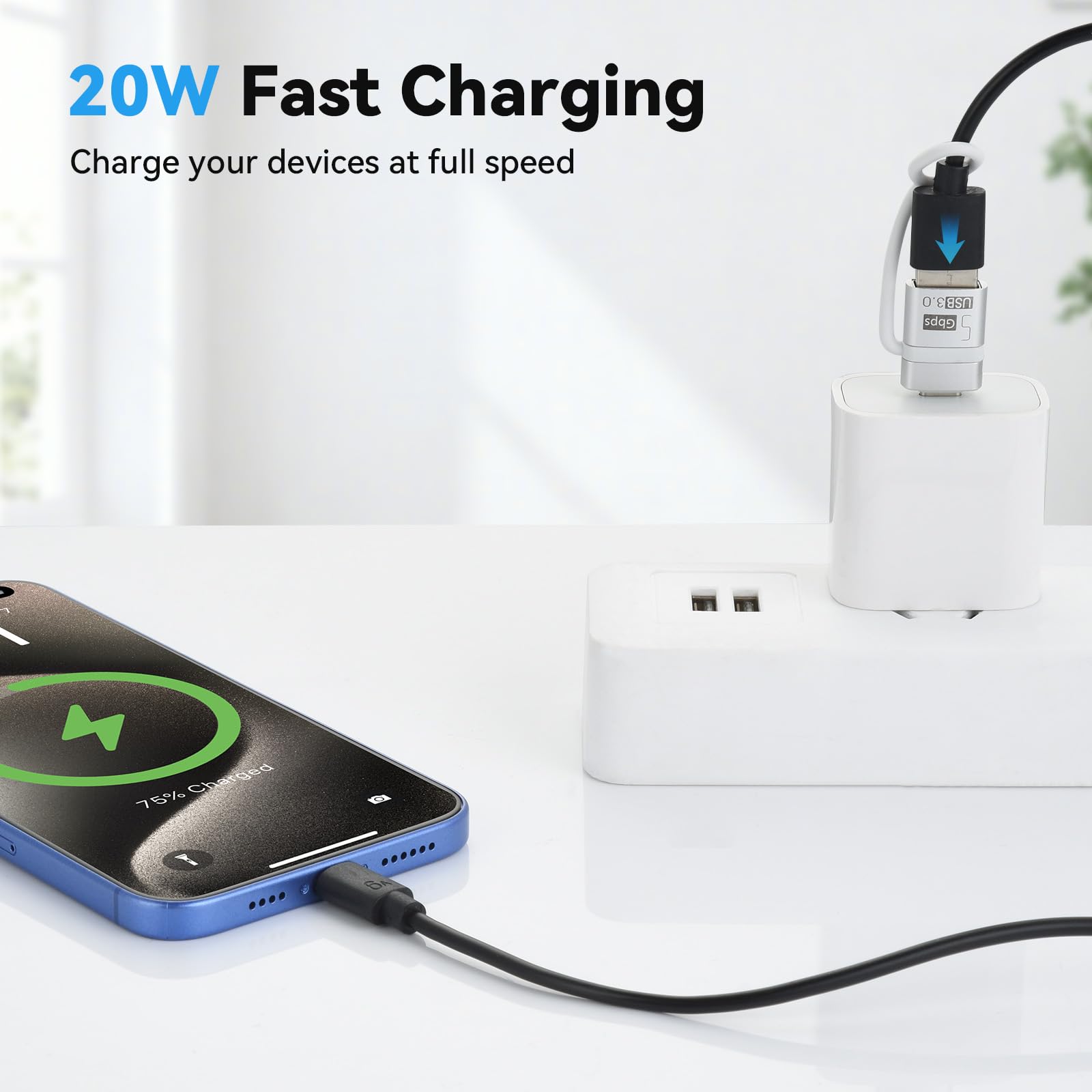 ELUTENG Adapter USB-C na USB-A (4 sztuki), Adapter Typ-C na USB 3.0 OTG z przewodem antyutratowym, kompatybilny z iPhone 16/15 Pro Max, MacBook, Samsung Galaxy S25/S24