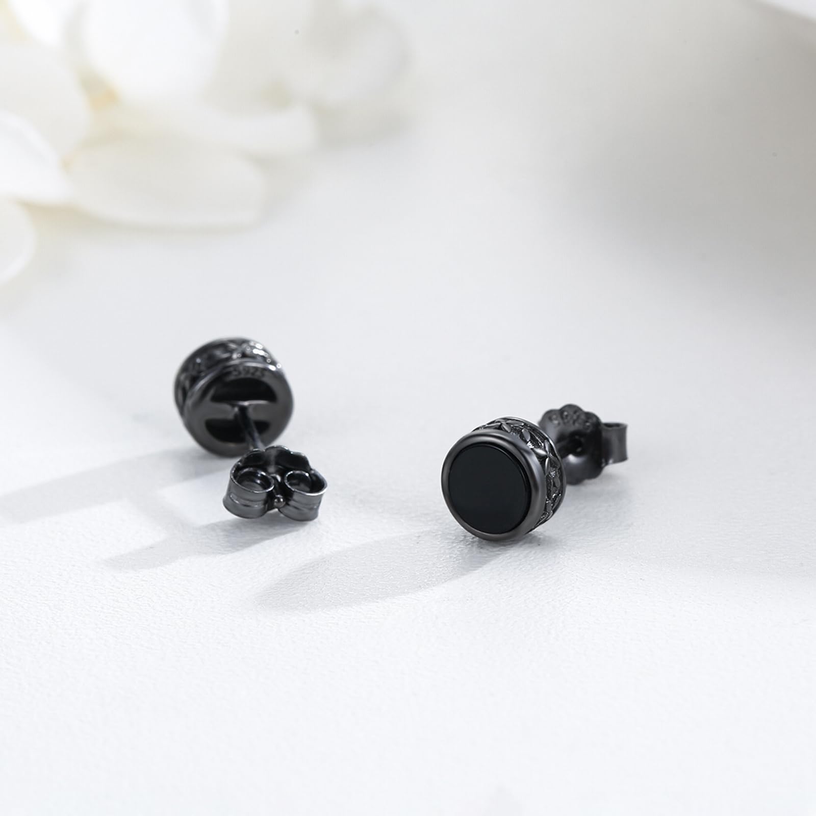 Schwarze Ohrringe 925er Sterlingsilber für Herren Frauen Damen Schwarze Onyx Ohrringe Schwarze Ohrstecker Schwarzer Schmuck Geschenke
