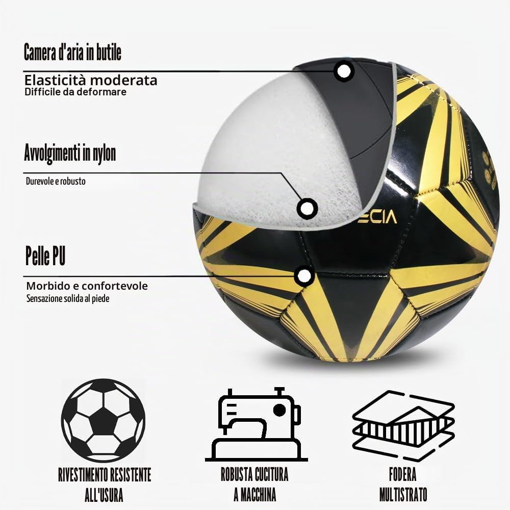 Pallone da calcio unisex taglia 5, palla ufficiale Match Futsal, calcio professionale da interno per ragazzi e adulti., Nero