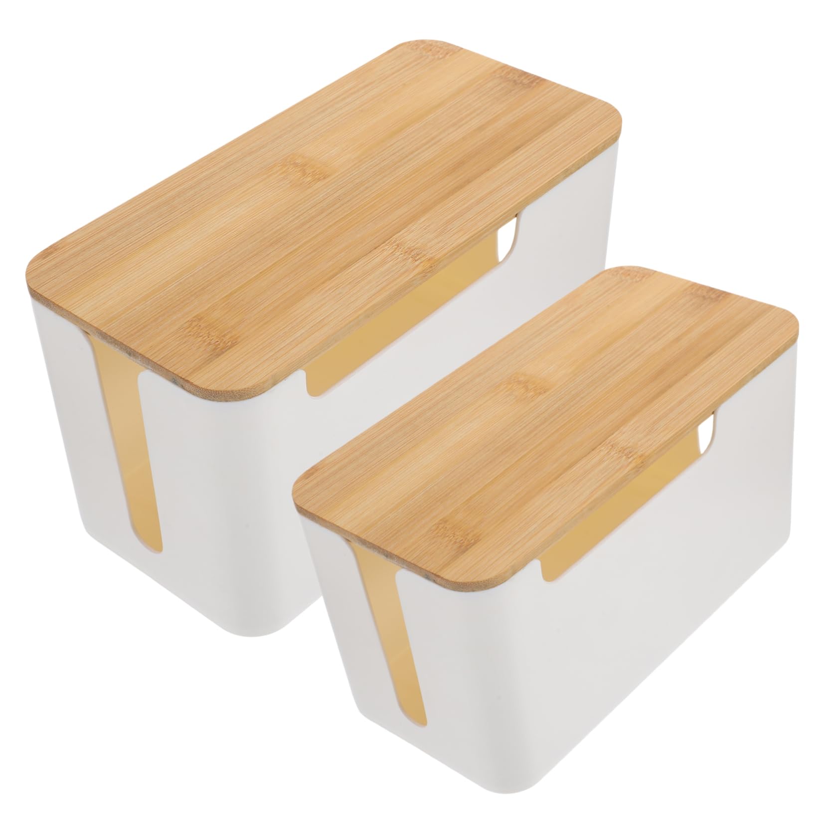 Caja Organizadora de Cables de Bambú y Pc, Color Blanco, 2 Piezas | Diseño Desmontable, para Esquina y Escritorio, Oculta Regleta y Cableado, Fácil de Separar y Limpiar