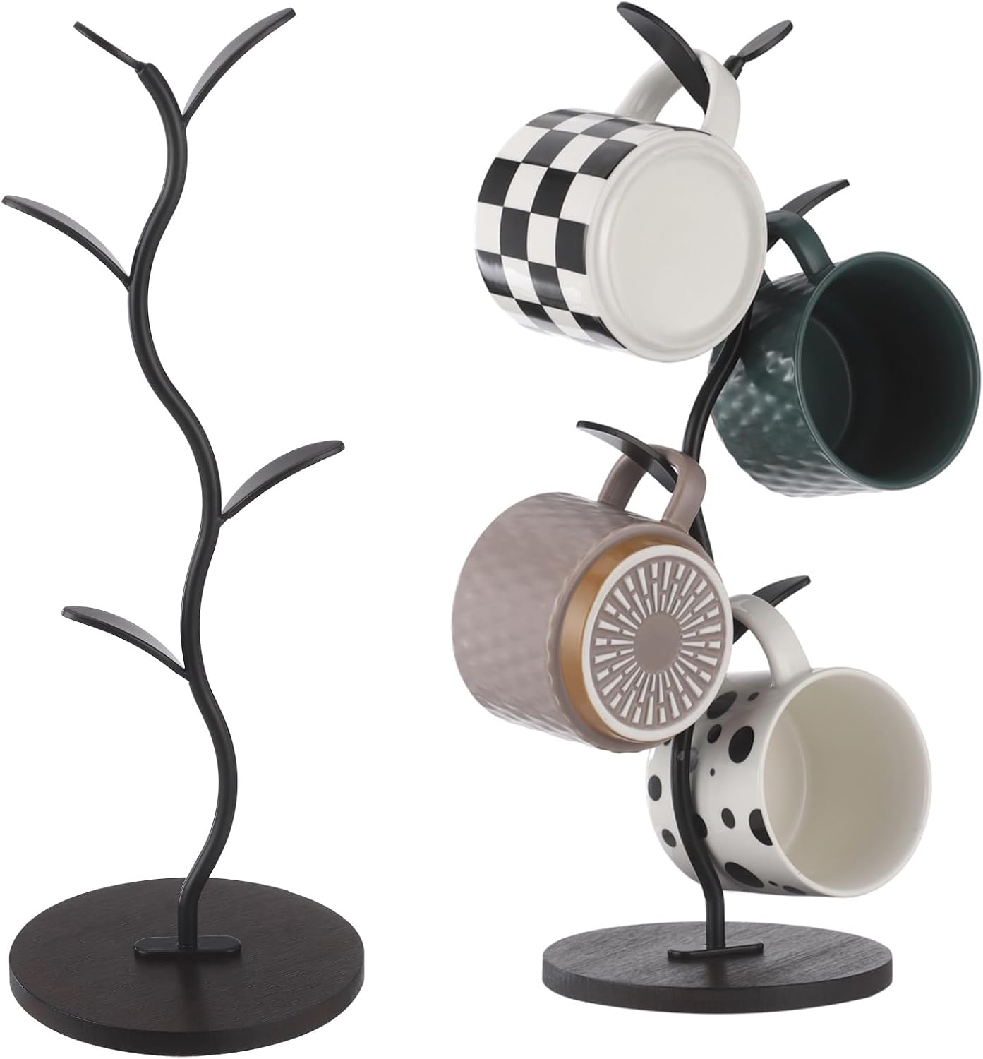 Mug Tree Stand for 4 Cups, Black Countertop Coffee Holder