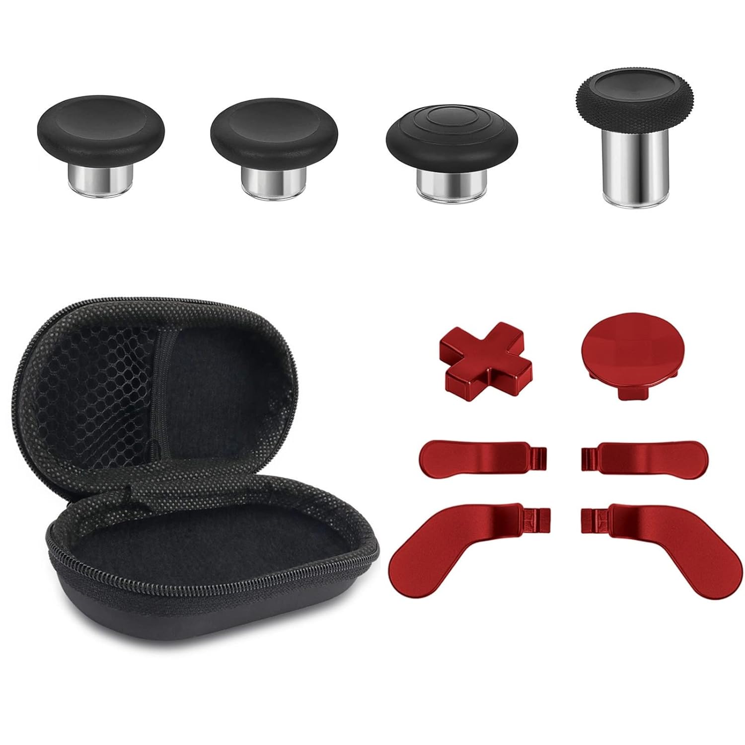 Metal Replacement Thumbsticks for Xbox Elite Controller Series 2 Core,Component Pack Includes 4 Swap Magnetic Joysticks,4 Paddles, 2 D-Pads, Accessories Parts for Xbox One Elite 2 (Red)