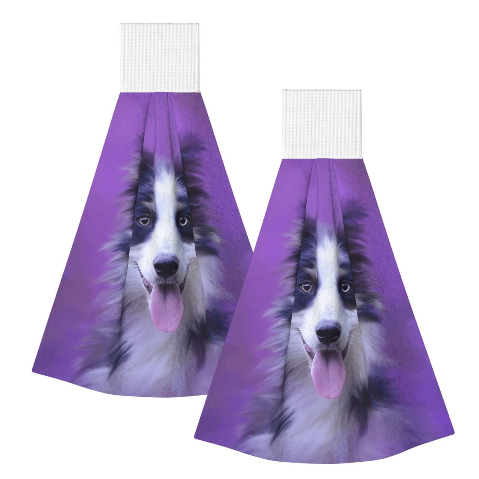DOPKLNA Beautiful Border Collie Puppy, 2 Pcs Hanging Coral Fiber Hand Towels for Bathroom, Absorbent Kitchen Towels