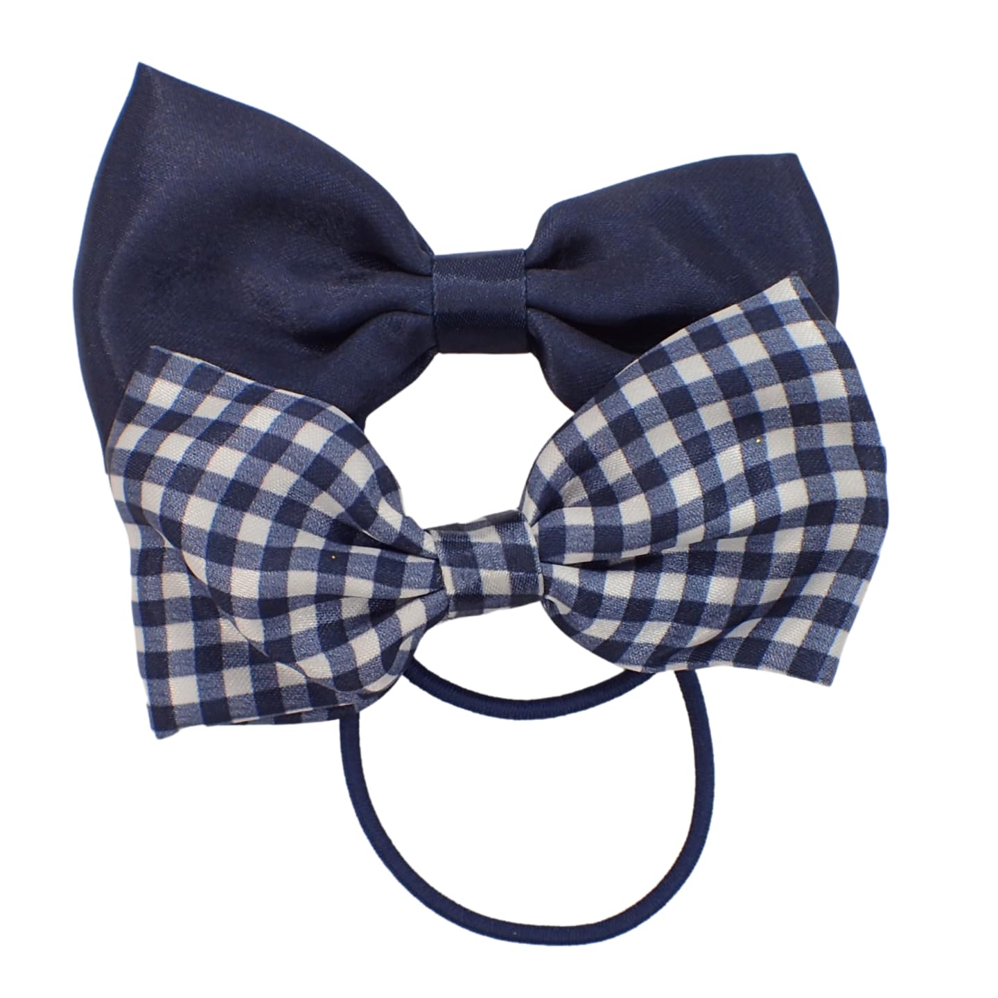 Topkids Accessories 2pc Bow Hair Elastic Hairbands, Gingham and Plain School Uniform Colours