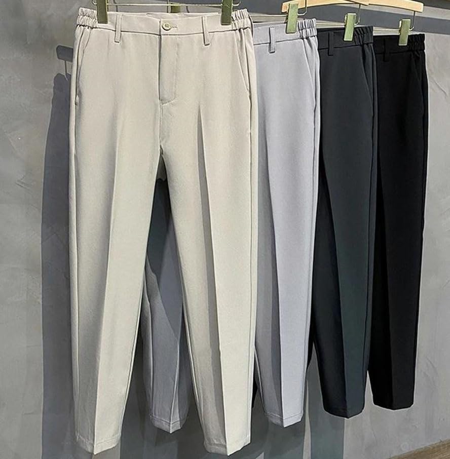 Men's Spring Summer Casual Suit Pants - Slim Fit Work Elastic Waist Jogging Business Trousers Plus Size2