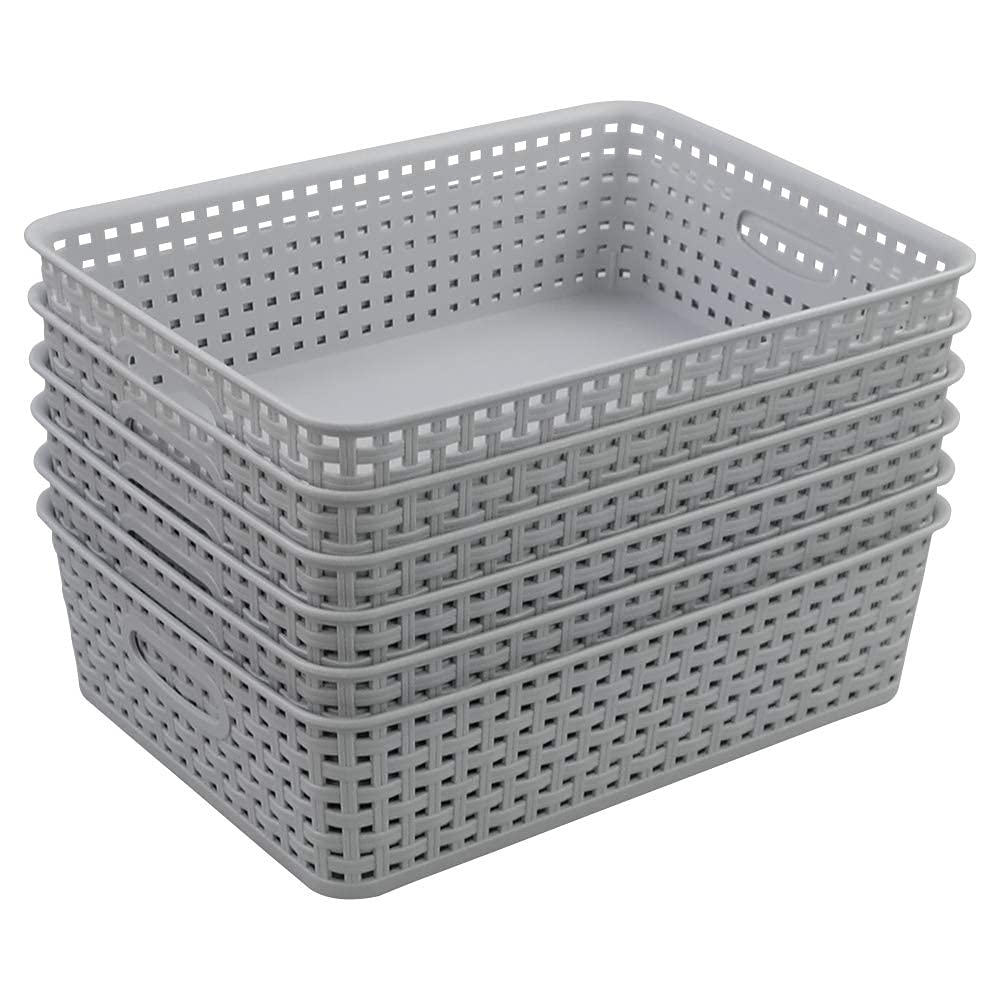 Dehouse Gray Set Of 6 Plastic Storage Trays Baskets, A4 Plastic Basket,