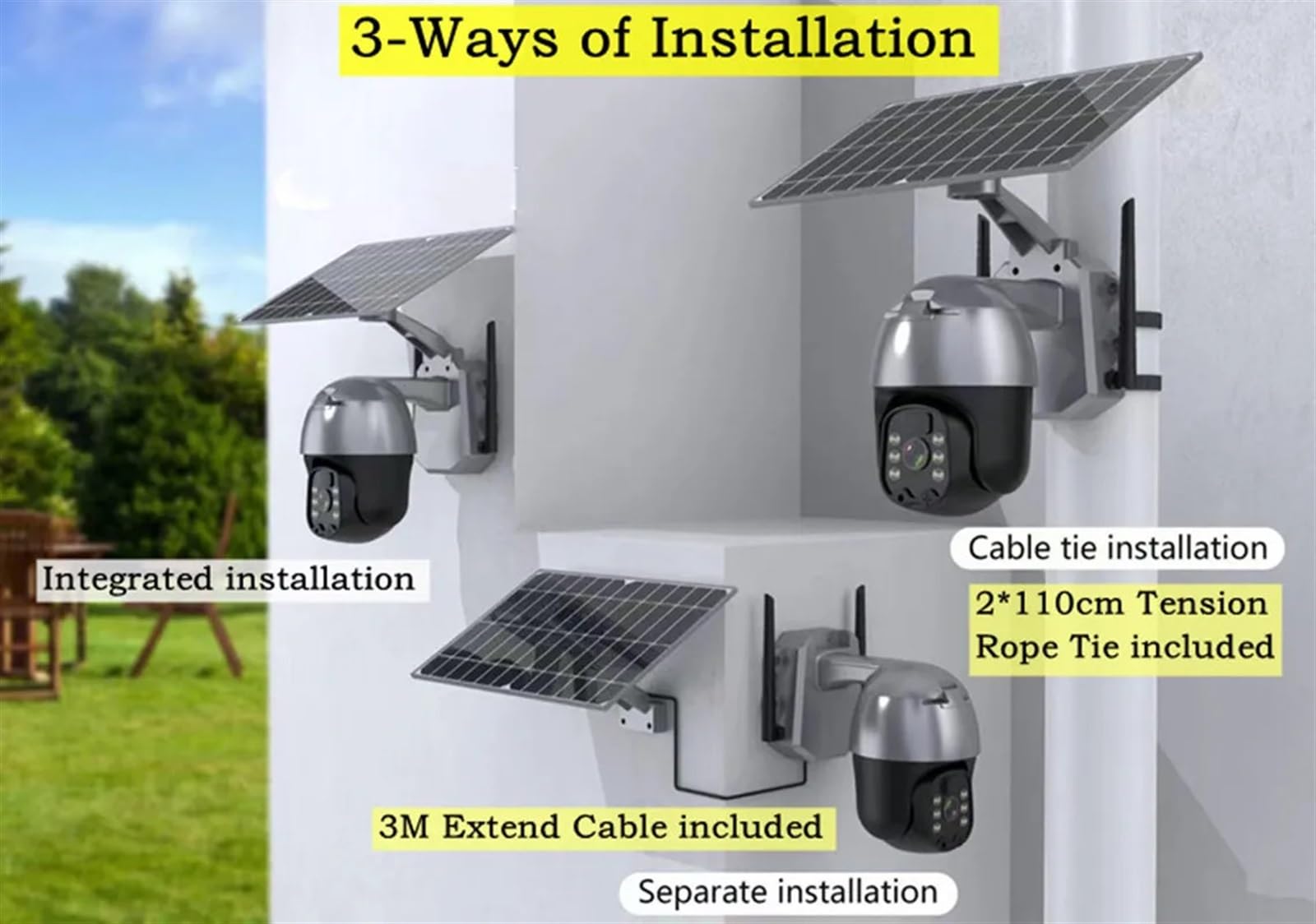 Caméra de sécurité, 4G Carte SIM caméra Solaire Batterie intégrée IP extérieure 4MP sans Fil sécurité PTZ PIR de Surveillance Mouvement(WiFi Camera Only)