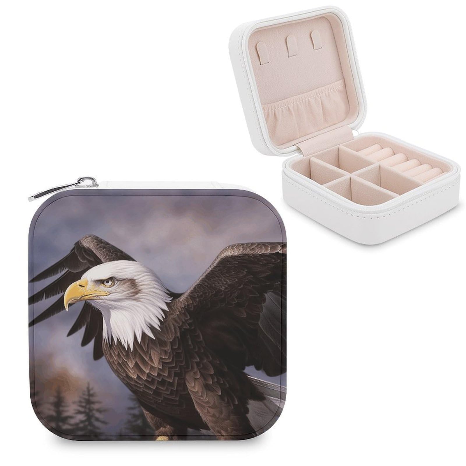 VstaDank Bald Eagle Jewelry Box for Women Custom Travel Jewelry Case Personalized Travel Jewelry Boxes Small Portable Jewelry Organizer Box for Rings Necklaces Bracelets Earring